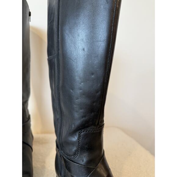 Nine West Women’s 10 Blogger Harness Riding Boots Mid Calf Black Leather Preppy - Picture 3 of 13